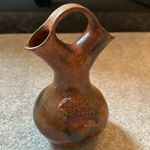 Vintage Native American Navajo Pinch Pottery Wedding Vase Signed BM